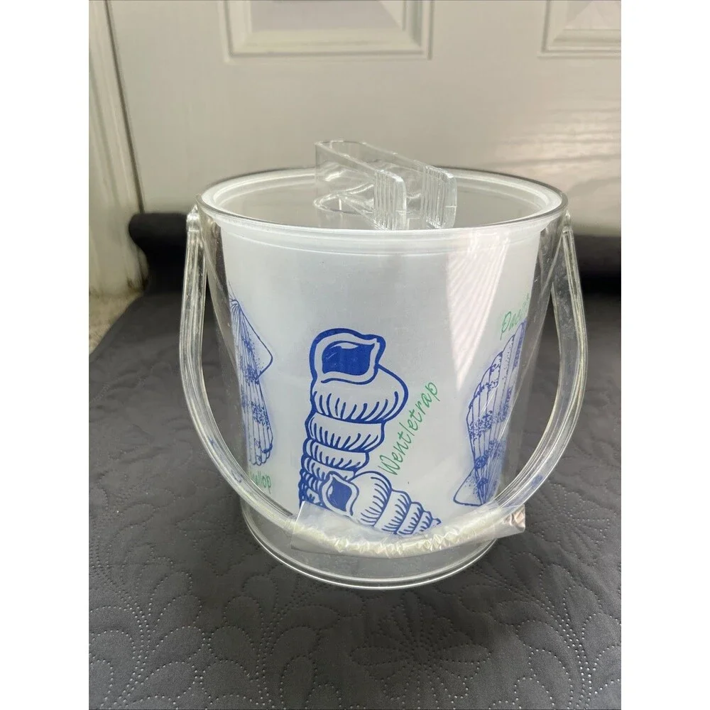 Sun Country 3QT Ocean Shell Clear Acrylic Ice Bucket w/Tongs NIB Nautical Home